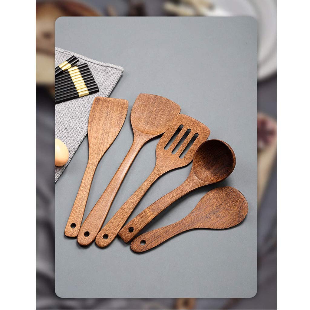Spachtel für die Küche Pfannenwender Küchenutensilien aus Holz Set, 5pcs Kochen Werkzeuge Non Kratz- und Hitzebeständige, Holzspatel Schützen Sie Ihre Pfannen School of Wok Wok Spatel