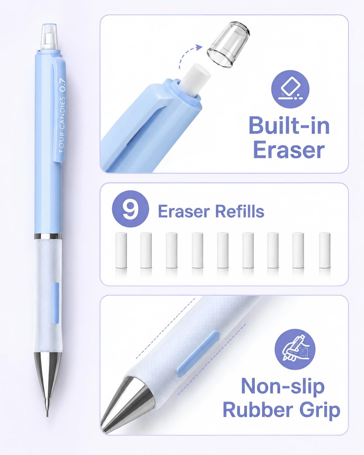 シャープペンシル 3本セット Amazon.co.jp: 4つのキャンディー0.7mmのかわいいシャープペンシル