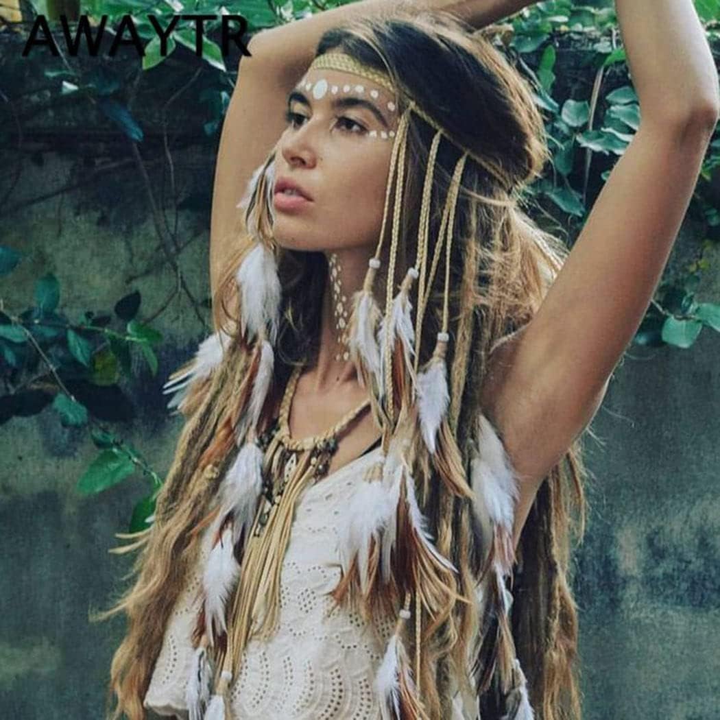 GORTIN Boho Feather Headband Gypsy Indian Headdress Boho Hippie Headpieces Tassel Festival Hair Accessories for Women