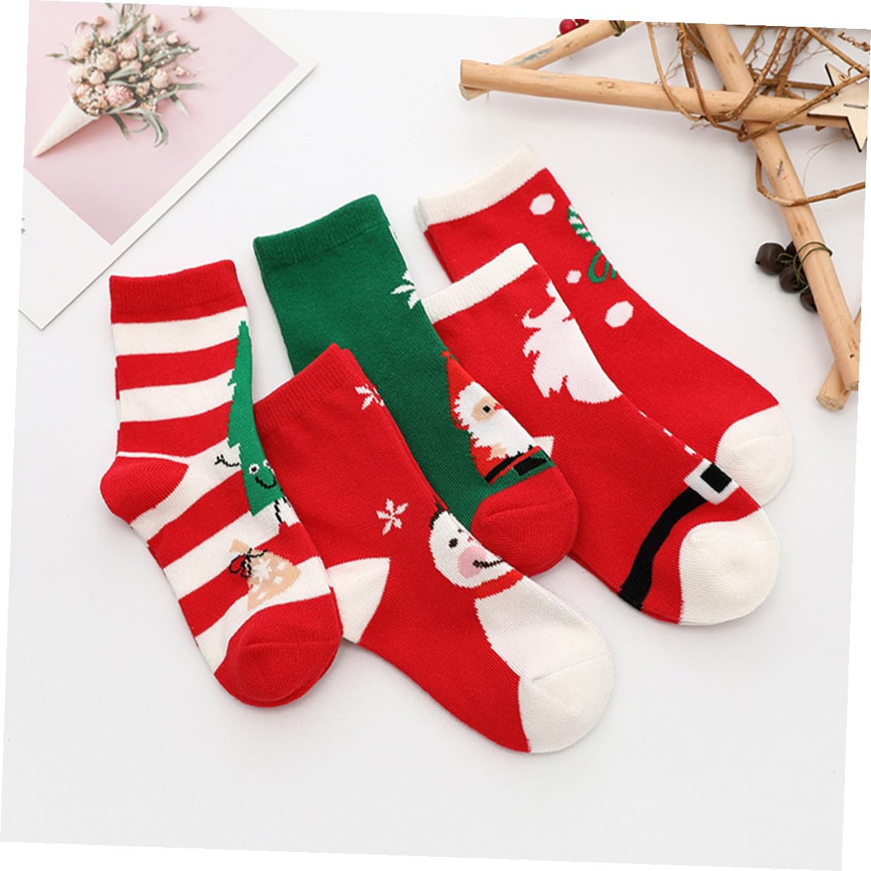 Garneck 5 Paia Calzini Tema Natale Calzini Antifreddo Caldi Confortevoli per Ragazzo Ragazza Ragazza Design Natalizio Adorabile