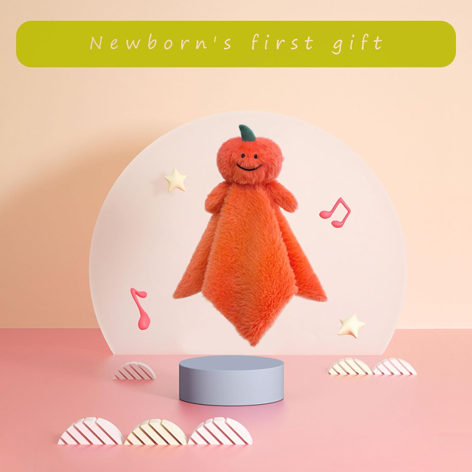 Baby Pumpkin Soft Stuffed Animal Security Blanket, Plush Orange Pumpkin Character Lovey Blanket, Baby Shower/Nursery Gift, Newborn Infant Toddler Snuggle Blankie for Girls Boys, 18 Inches