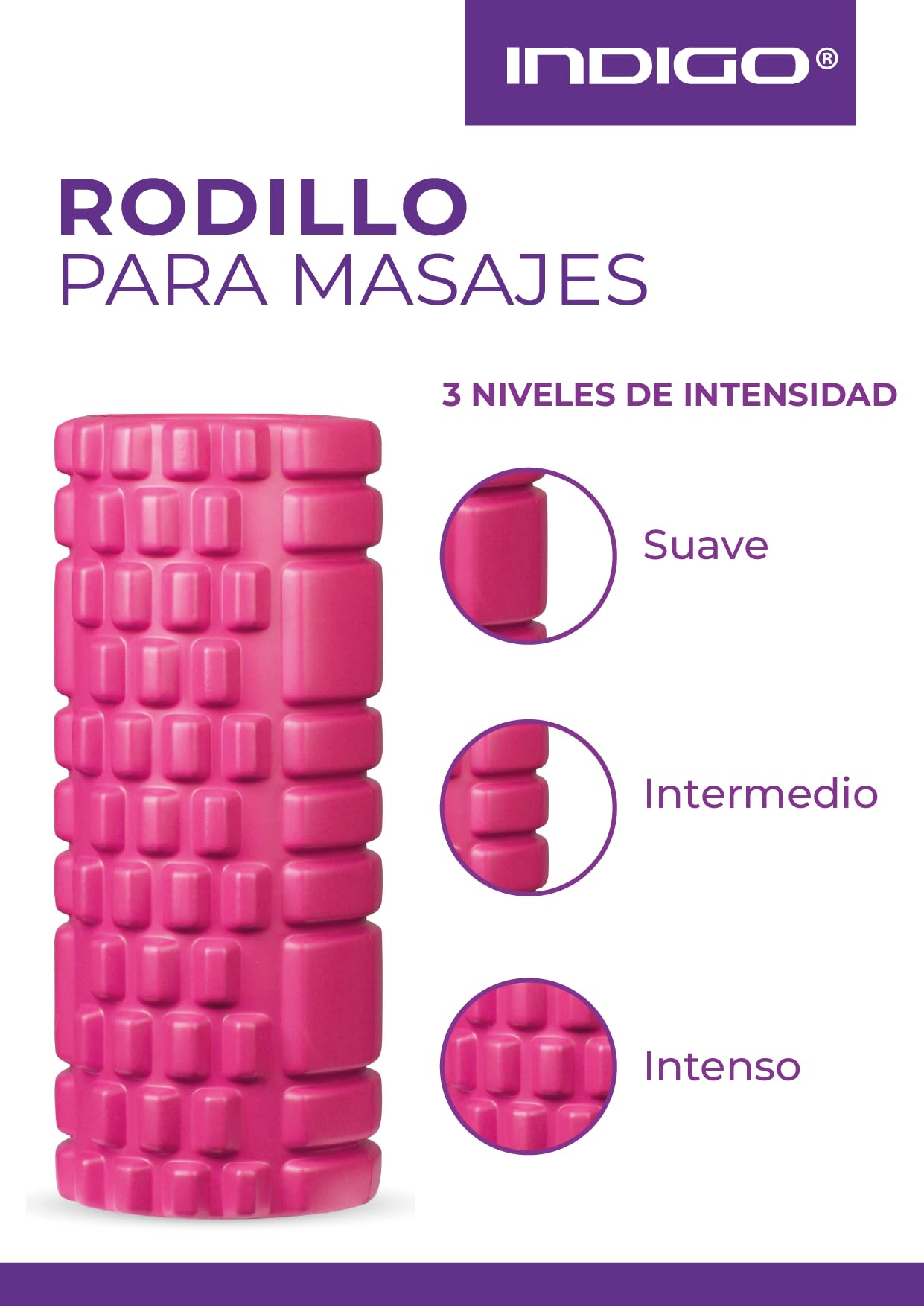 DRUNA Rullo in schiuma rotondo per massaggio muscolare Pilates Yoga Rullo in schiuma PVC Fitness INDIGO 33 * 14 cm (Viola)