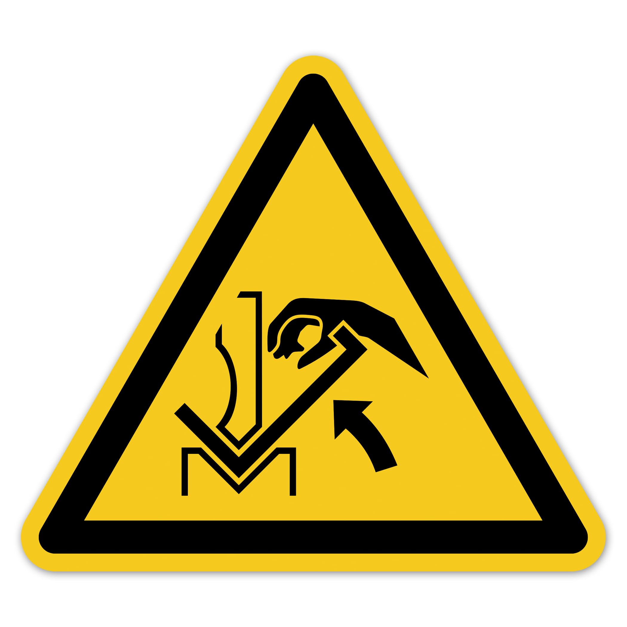 Señal de advertencia peligro de aplastamiento manual entre prensa, pieza de trabajo según DIN EN ISO 7010 ASR A1.3 W030 – Adhesivo de seguridad para industria, taller, producción LTI033 (100