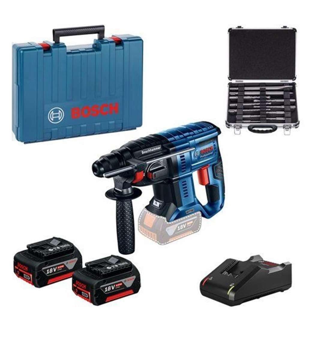 Bosch Home and Garden - Perforatore SDS-Plus 18 V 2 x 4,0 Ah Li-Ion 2 J con valigetta accessori 11 pezzi GBH 180-LI - 0615990M33