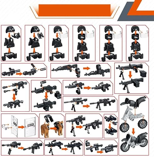 Enhana Swat Military Police Building Block Toy Set For Kids A Car With 6 Policeman Figures Army Team Ww2 Weapons Gear Pack Building Toys For Boys 2 Styles #TOP3