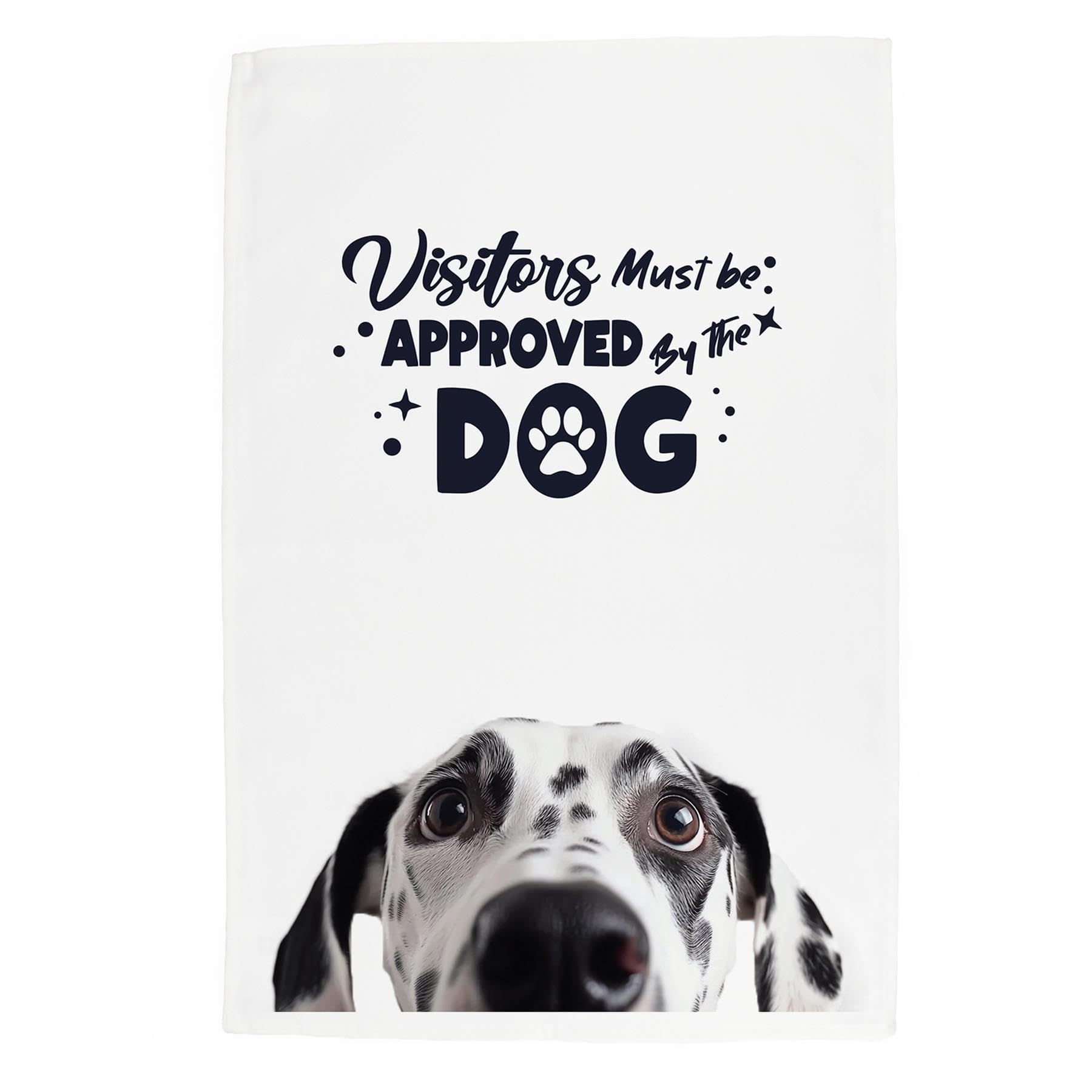 Purely Home Multicoloured Peeping Dog Tea Towel - Visitors Must Be Approved By The Dog - Dalmatian Gift Panama Cotton Kitchen Dish Towel/Drying Cloth - 67Cm X 45Cm