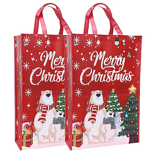 2 Packs Xmas Gift Bags Red Reusable Tote Bags With Handles For Holiday Christmas Party 60cm*40cm Christmas Shopping Bag For Present