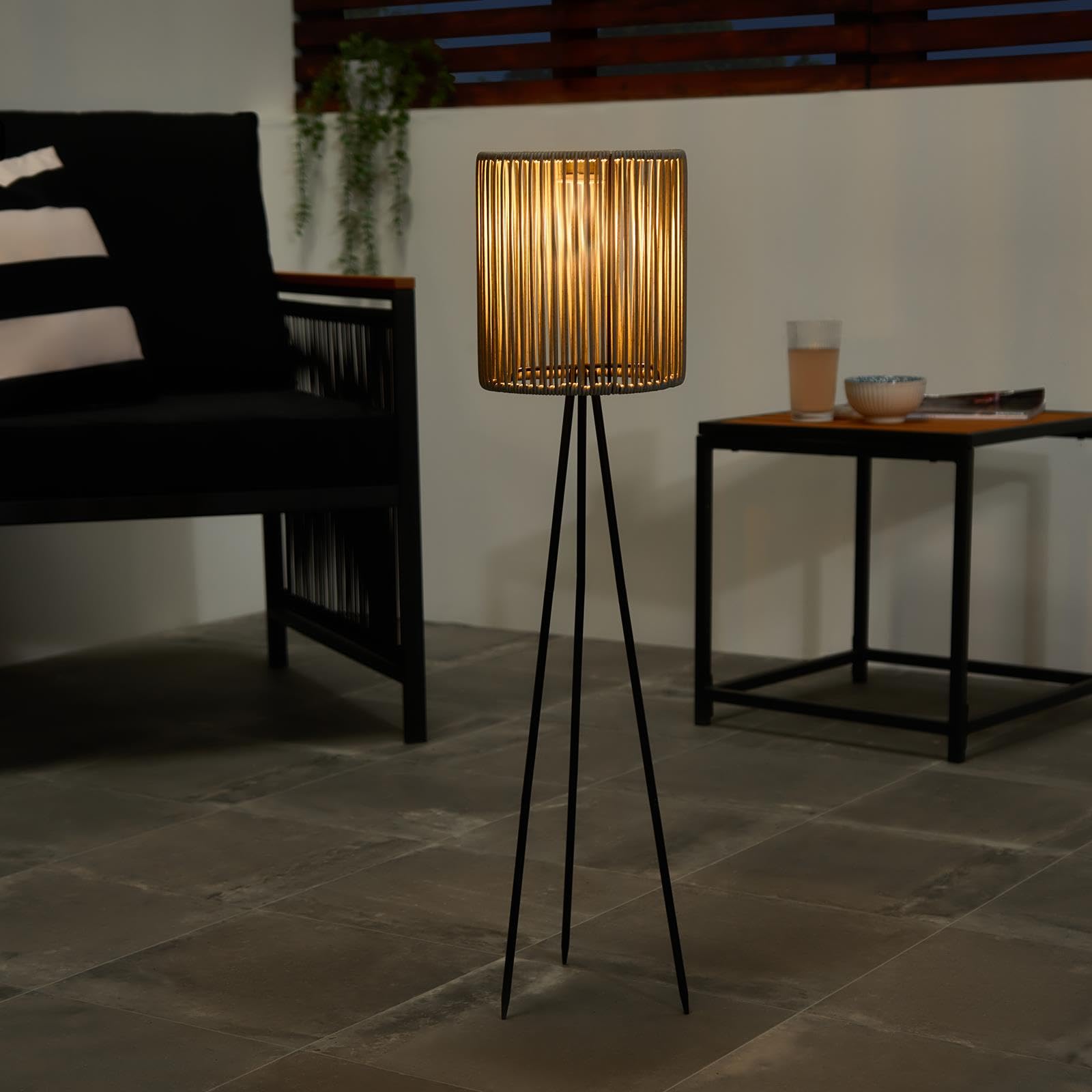 Ohs Grey Solar Floor Lamp Outdoor Garden, String Frame Weather-Resistant Solar Rechargeable Cordless Floor Lamp With Automatic Dusk Sensor Tall Outdoor Freestanding Lamps For Patio Lawn