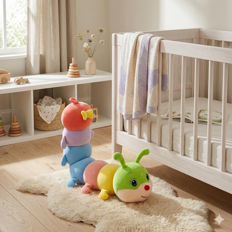 Image of HUG 'n' FEEL SOFT TOYS Big Size Caterpillar Soft Toy - Colorful Plush Stuffed Animal Toy Figure | Cute Huggable Caterpillar Doll for Kids, Babies, Girls & Boys | Birthday Gift & Room Decor | 30 CM