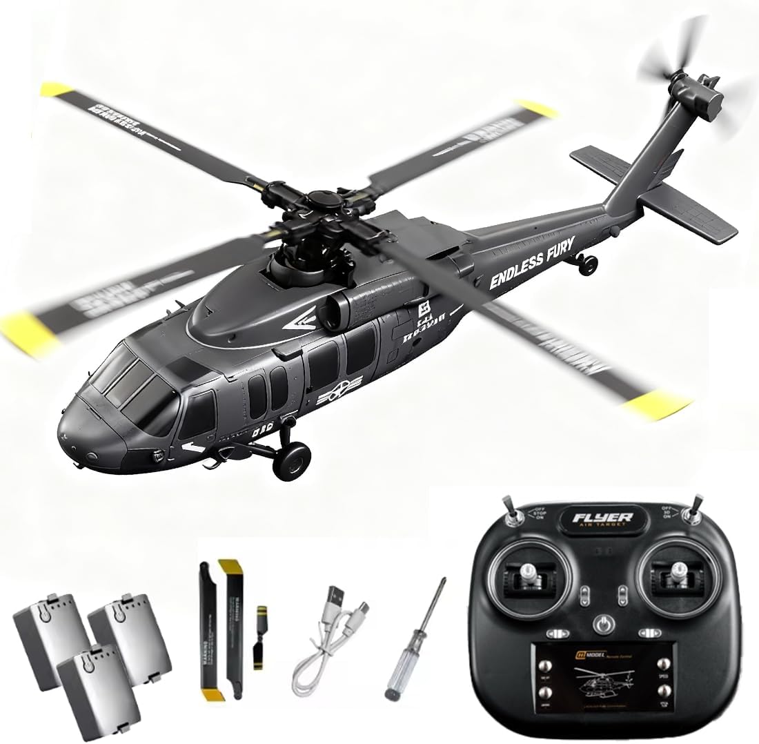 K200 Black Hawk RC Helicopter, 6CH Remote Control Helicopter Model with Optical Flow Positioning & Inverted Flight, Simulation Aerobatic Military Aircraft for Beginner