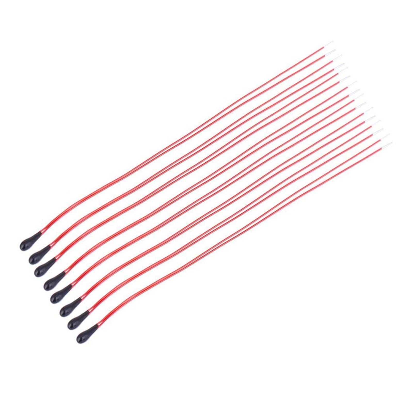 20 unidades de termistor coeficiente de temperatura negativo MF52B MF52D 10K Sensor de control de temperatura 3950 sonda 100K con cable (rojo 10K B3435 50 mm)