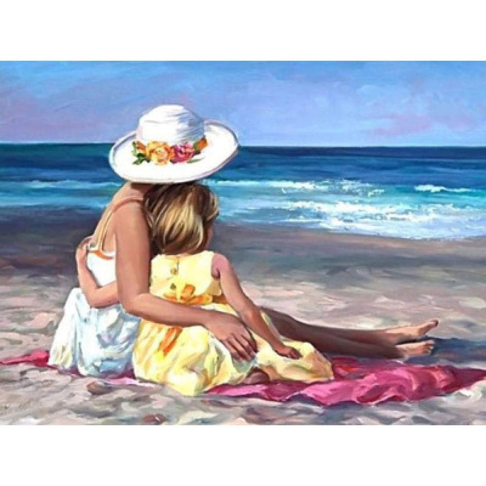 Mosaïque Plage Mère Enfant pour Décoration Murale Salon en 5D 50x60