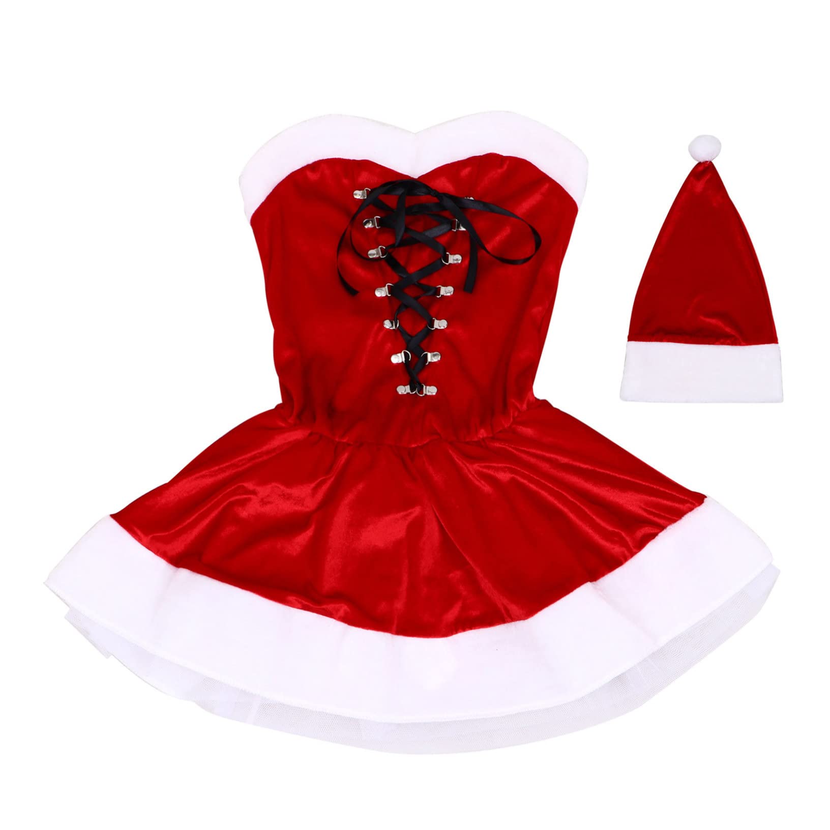 1set Abito Da Festa Di Natale Per Donne Con Cappello e Cintura Costume Da Palcoscenico Elegante Vestito Comodo Per Eventi Festivi e Cerimonie Taglia