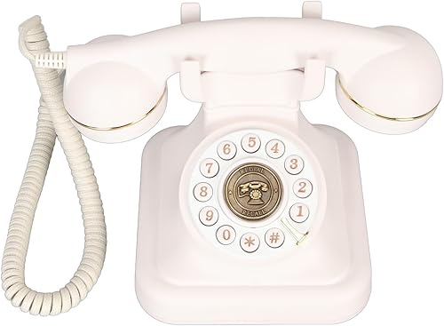Teléfono fijo antiguo, teléfono fijo antiguo clásico con cable de botón grande, teléfono giratorio antiguo, arte de regalo decorativo para el hogar