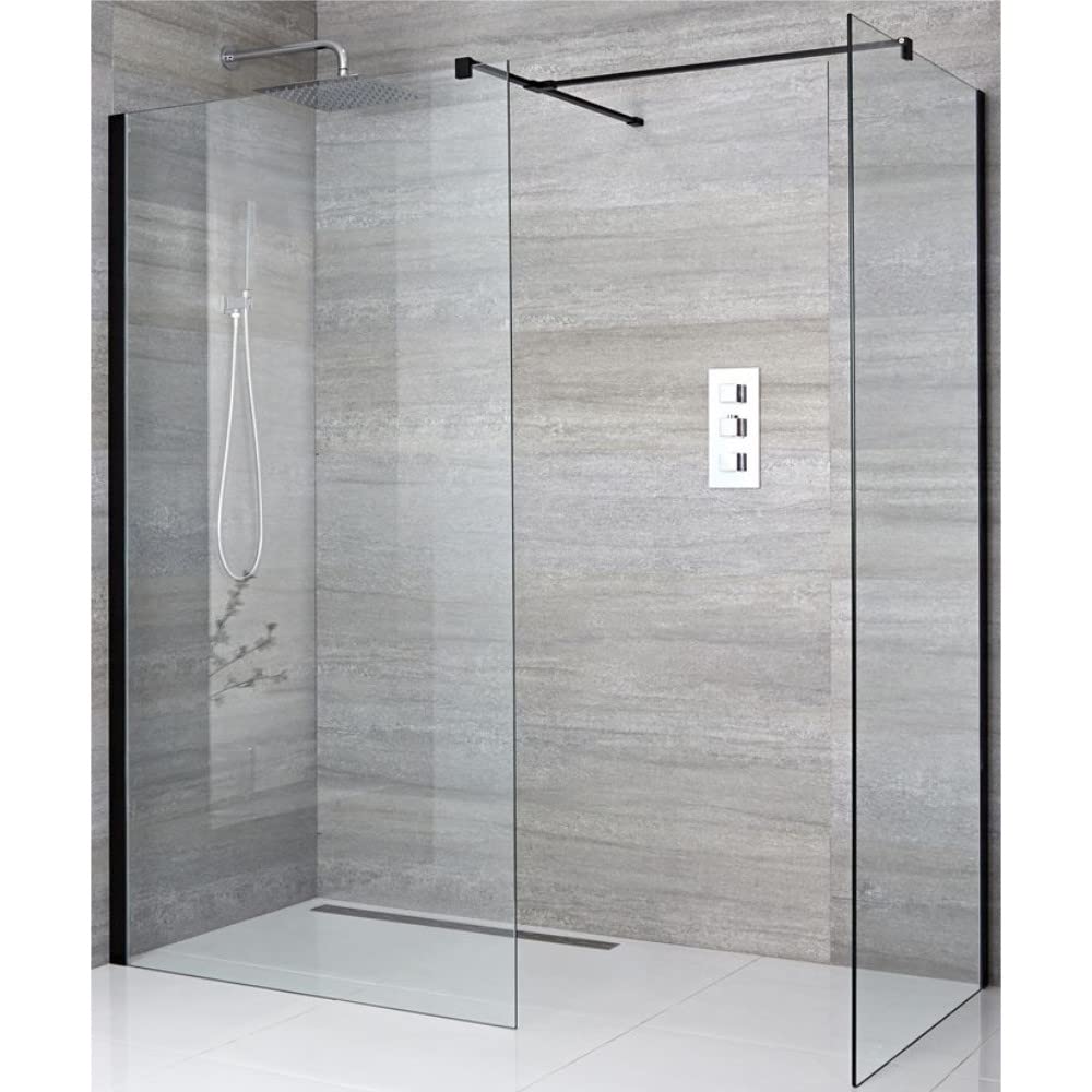 Milano Nero Black Corner Shower Enclosure 1200mm 900mm Screens 1200mm Linear Drain