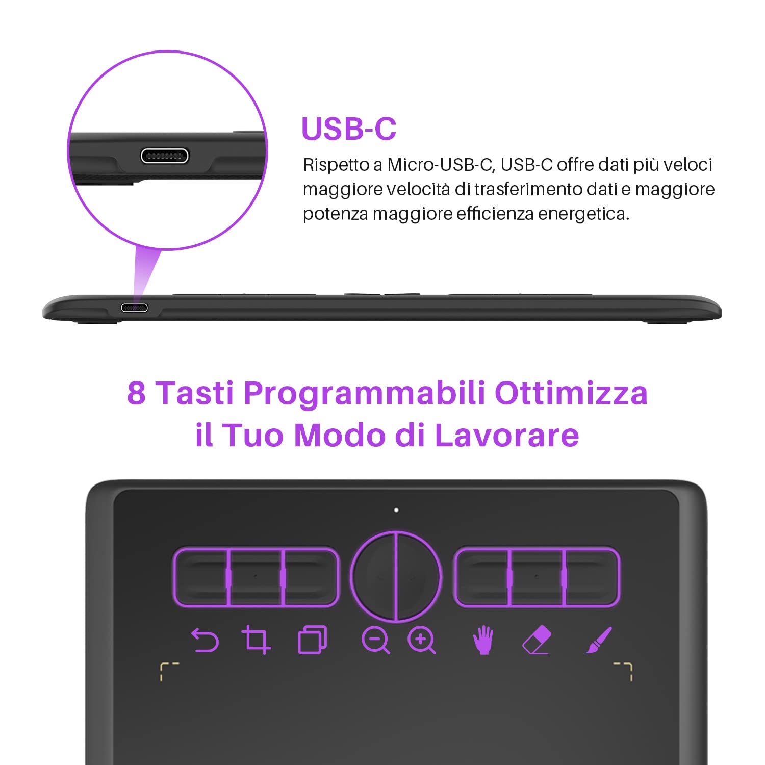 HUION Inspiroy H610X Tavoletta Grafica 10 × 6,25 pollici Tavolette Grafiche con 8 Tasti Programmabili e Penna a Pressione Senza Batteria Compatibile con Windows, macOS, Chrome OS e Telefoni Android