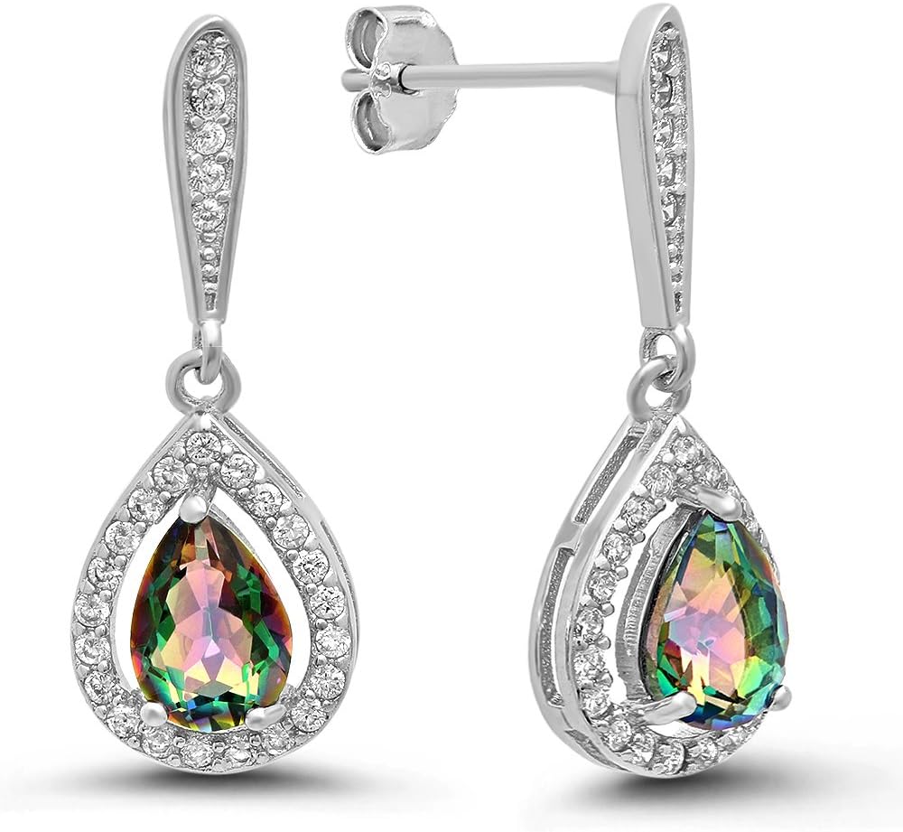 Dazzlingrock Collection Rainbow Quartz & White Cubic Zirconia Women Engagement Ring, Earring & Pendant Set, Sterling Silver
