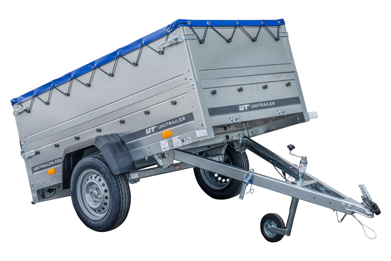 UNITRAILER Kippbarer Pkw Anhänger Garden Trailer 200 Kipp mit zusätzlichen Bordwänden, Stützrad und Flachplane