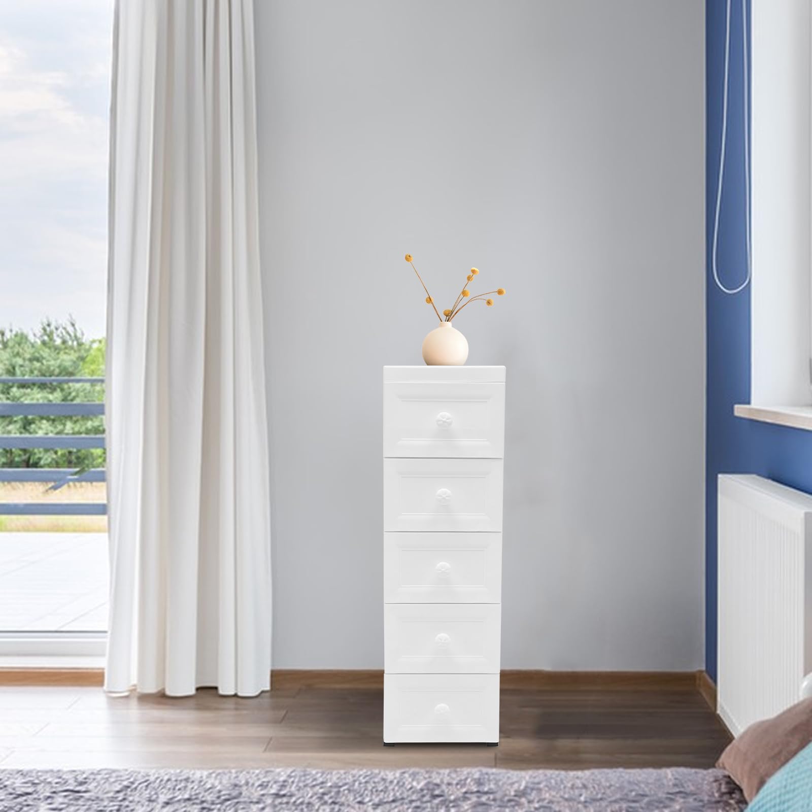 Carrello da bagno con 5 cassetti, pratico carrello per cucina, casa e ufficio, cassetti bianchi, carrello per cassetti mobili, per riporre e organizzare