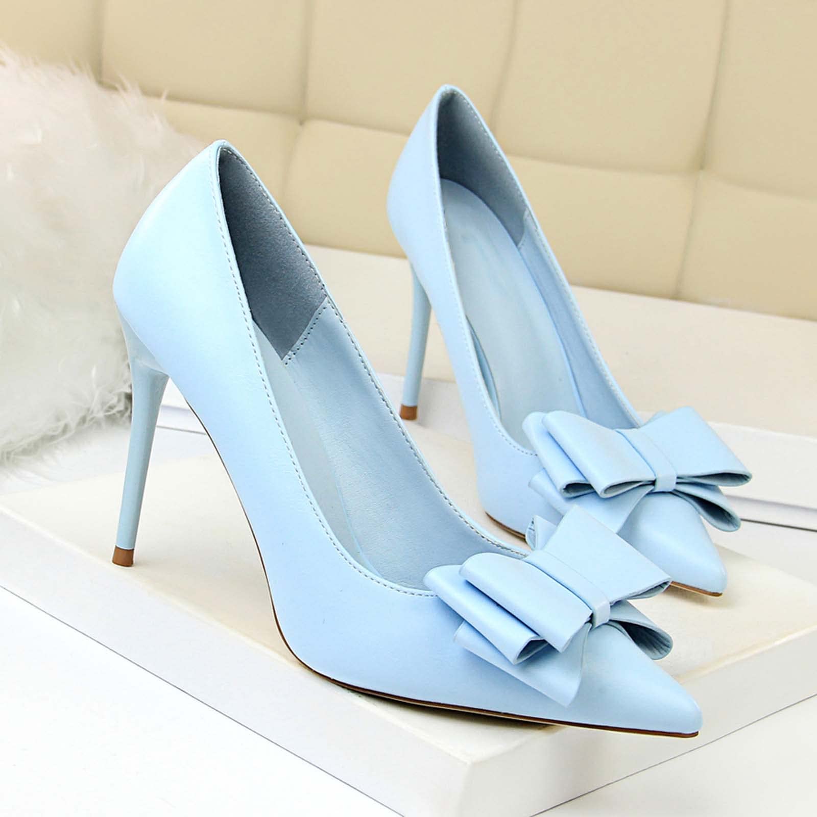 JOEupin Zapatos de tacón alto para mujer, con lazo puntiagudo, sin cordones, para fiesta de noche