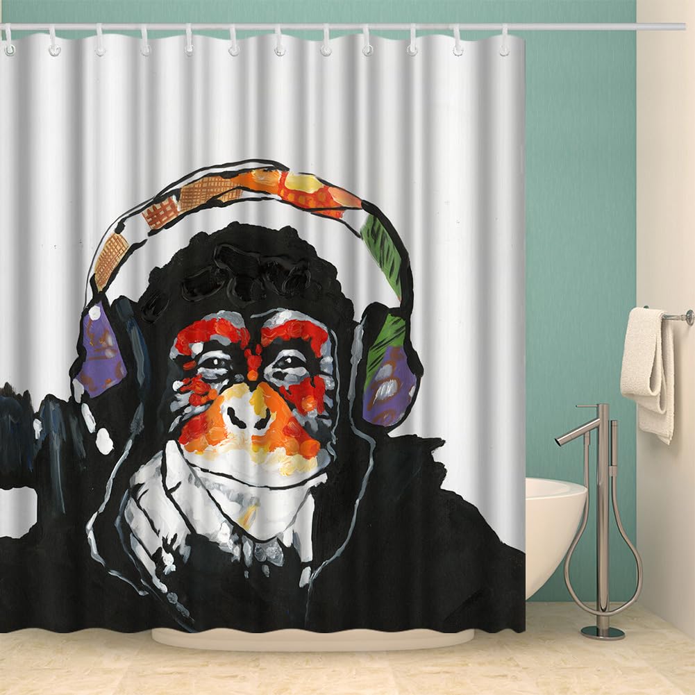 VividHome Monkey Shower Curtains Funny Animal Chimpanzee Bathroom Curtain with Hooks 72×72 inches