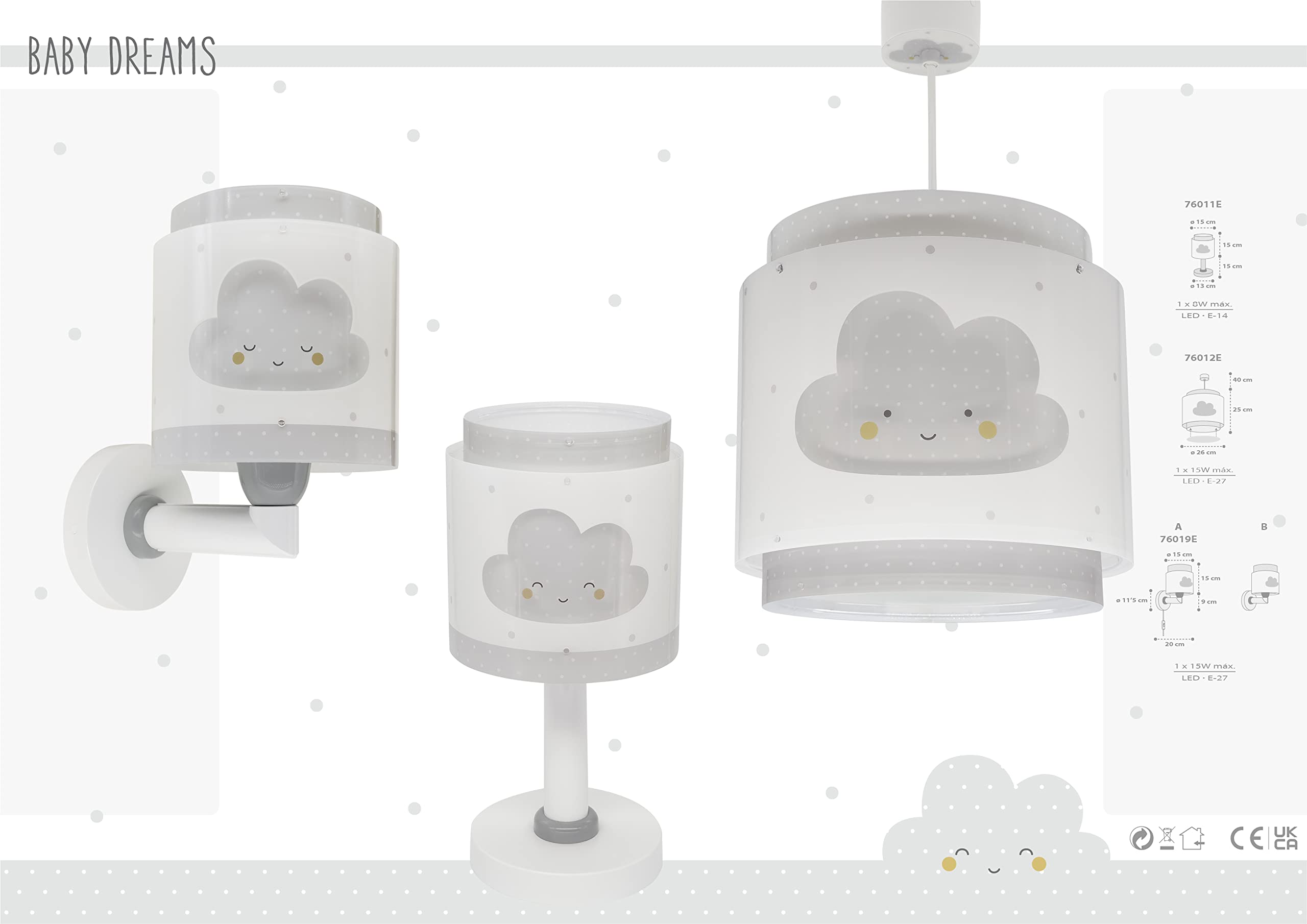 Dalber Lampada da soffitto a sospensione per bambini Baby Dreams Nuvola grigia