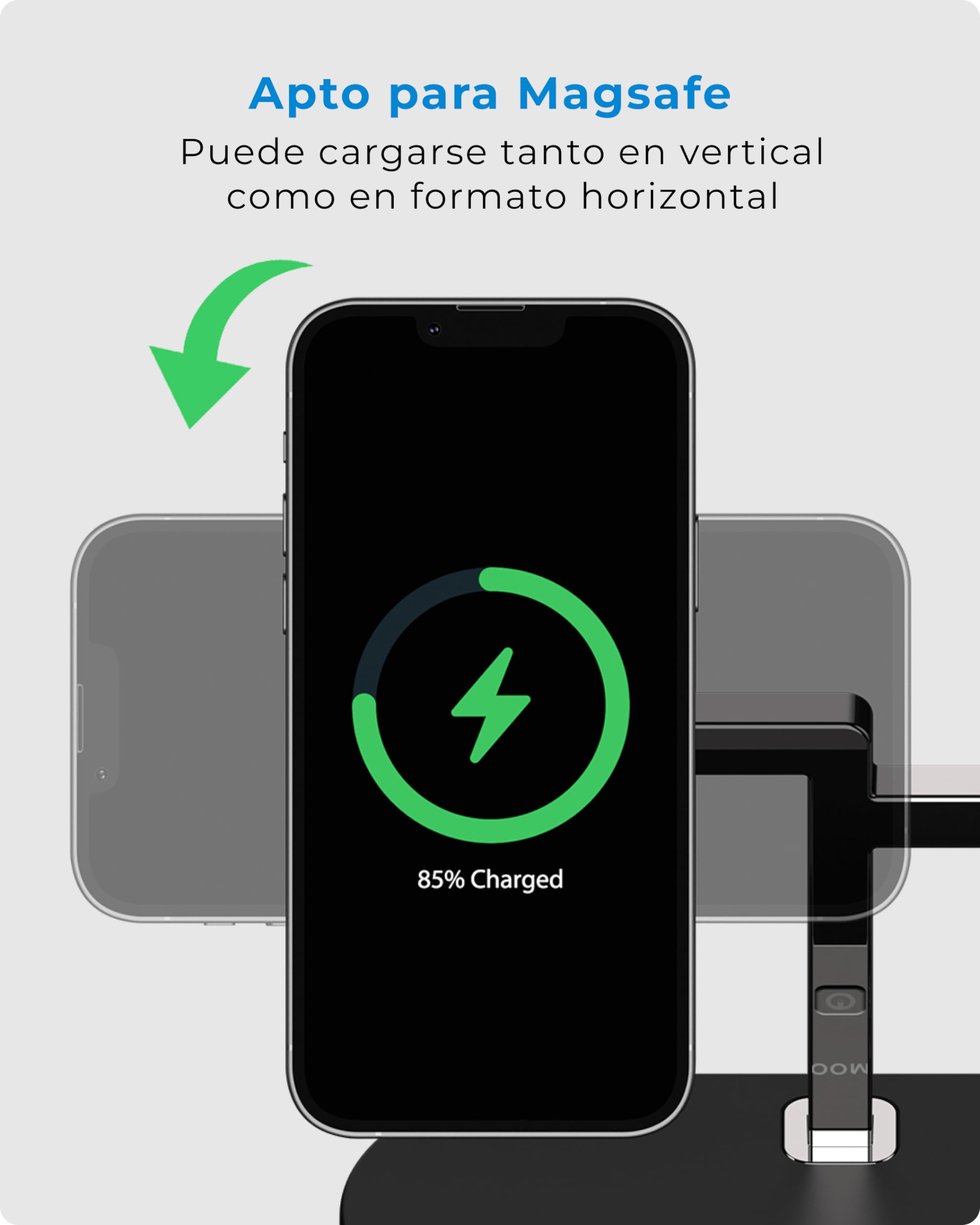 VOOMY Cargador Inalámbrico 3 en 1-15W Estación de Carga para iPhone 15/14/13/12/11, Apple Watch, AirPods Pro/2/1, con Lámpara Regulable.LED, USB-A, y Carga Rápida, Certificación CE-ROHS