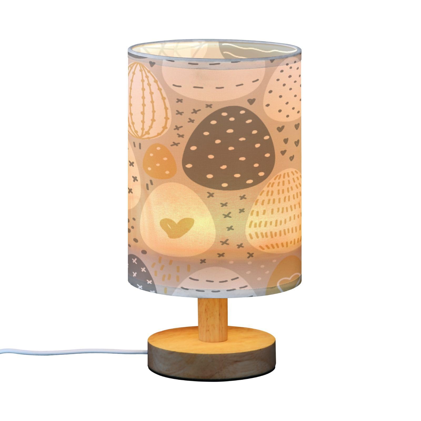 SDMKA Cute Easter Eggs Bedside Table Lamp for Bedroom, Minimalist Nightstand Lamp with Round Fabric Shade for Living Room, Office, No Bulb Required