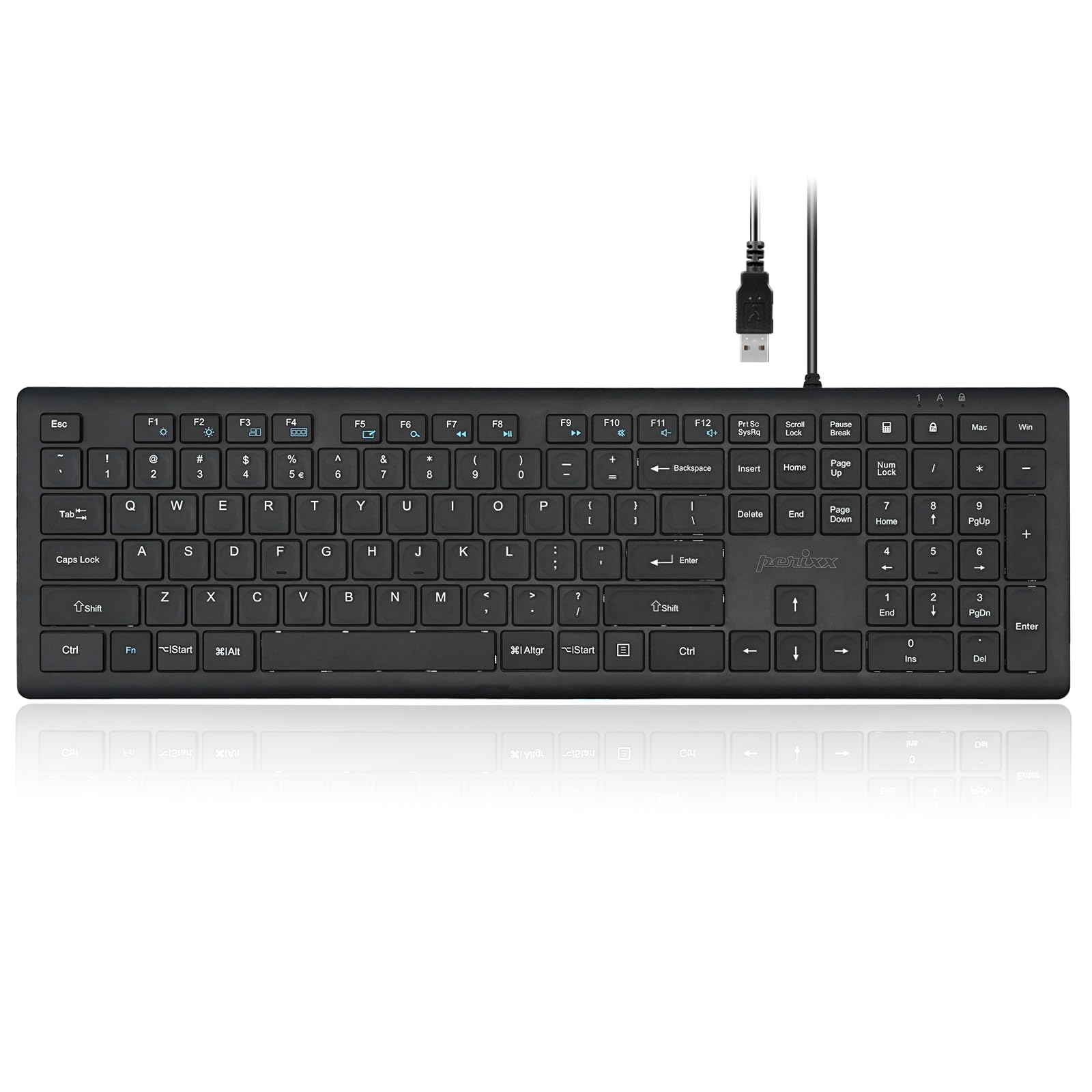 Perixx PERIBOARD-210II US Wired Full-Size USB Keyboard with Quiet Scissor Keys for Desktop Laptop and Tablet - Black
