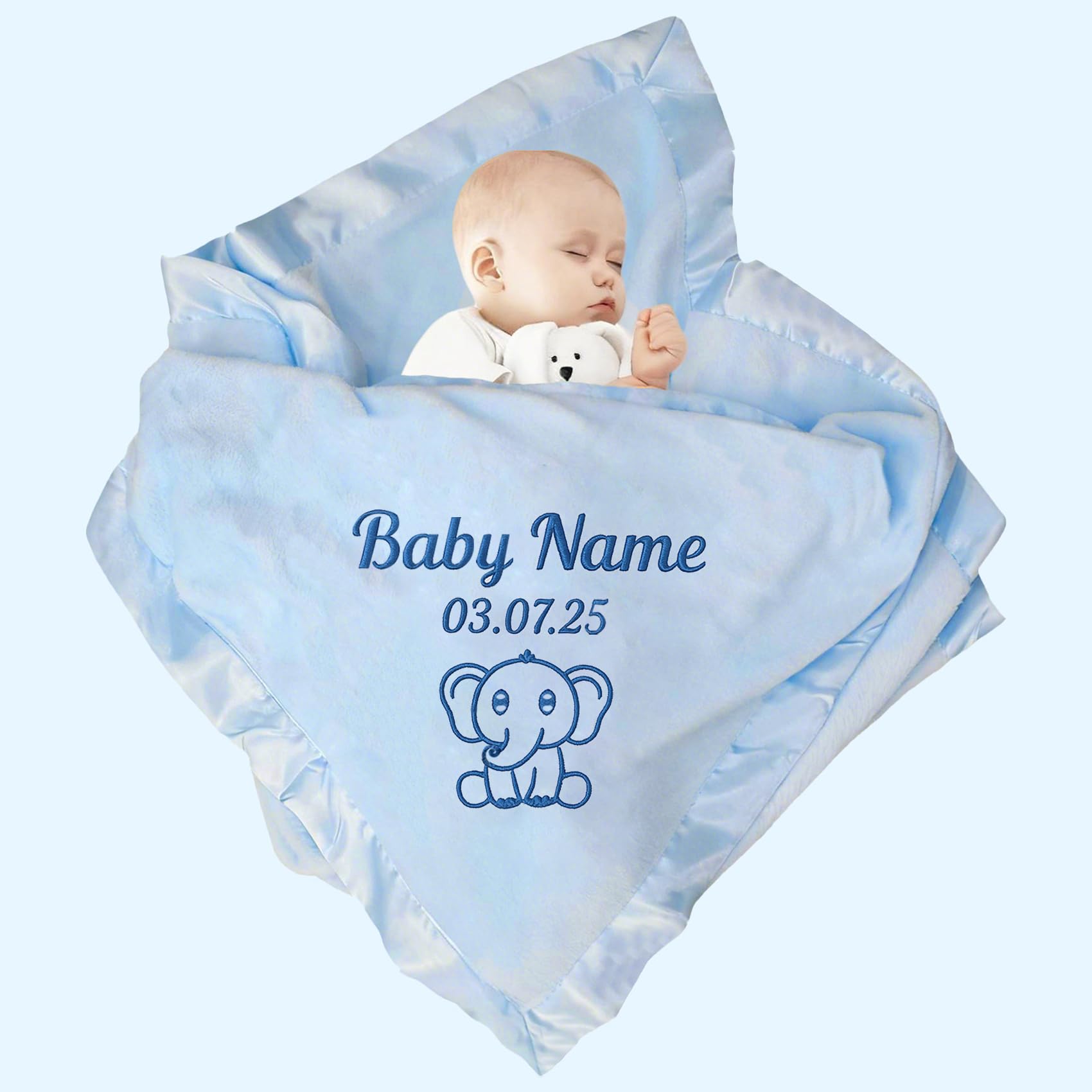 XNBTIM Personalised Baby Blankets, Custom Baby Blanket with Name for Newborn, Pink, Blue Baby Blanket for Kids, Personalised baby Boy and Girl Gifts for Newborn, for Kids（Blue）
