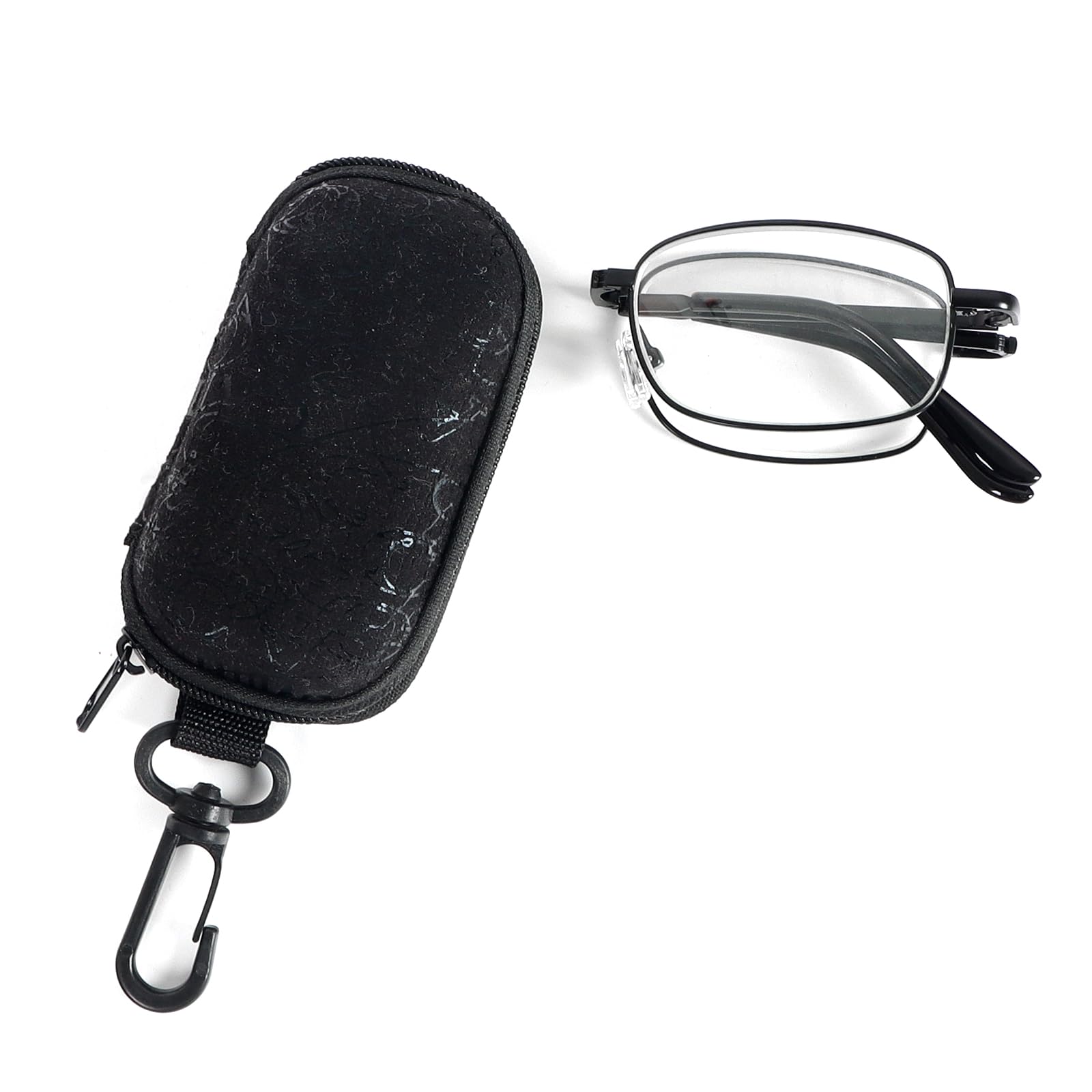 MMOWW Faltbare Lesebrille Mini aus Edelstahl Blaulichtfilter Brille für Damen und Herren mit Teleskopstange mit Brillentasche (Schwarz, +3.0)