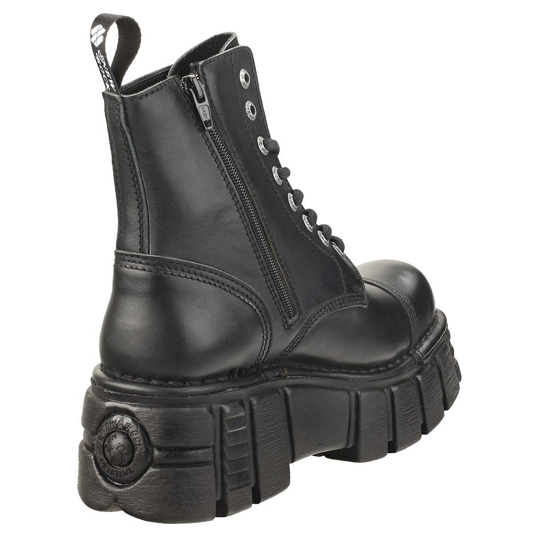 New Rock Stivali Gotici Unisex M-NEWMILI083-S39 Pelle Nera con Tacco 7cm e Plateau 4cm – Stivaletti Punk Rock Stile Militare Collezione Metallic - 42