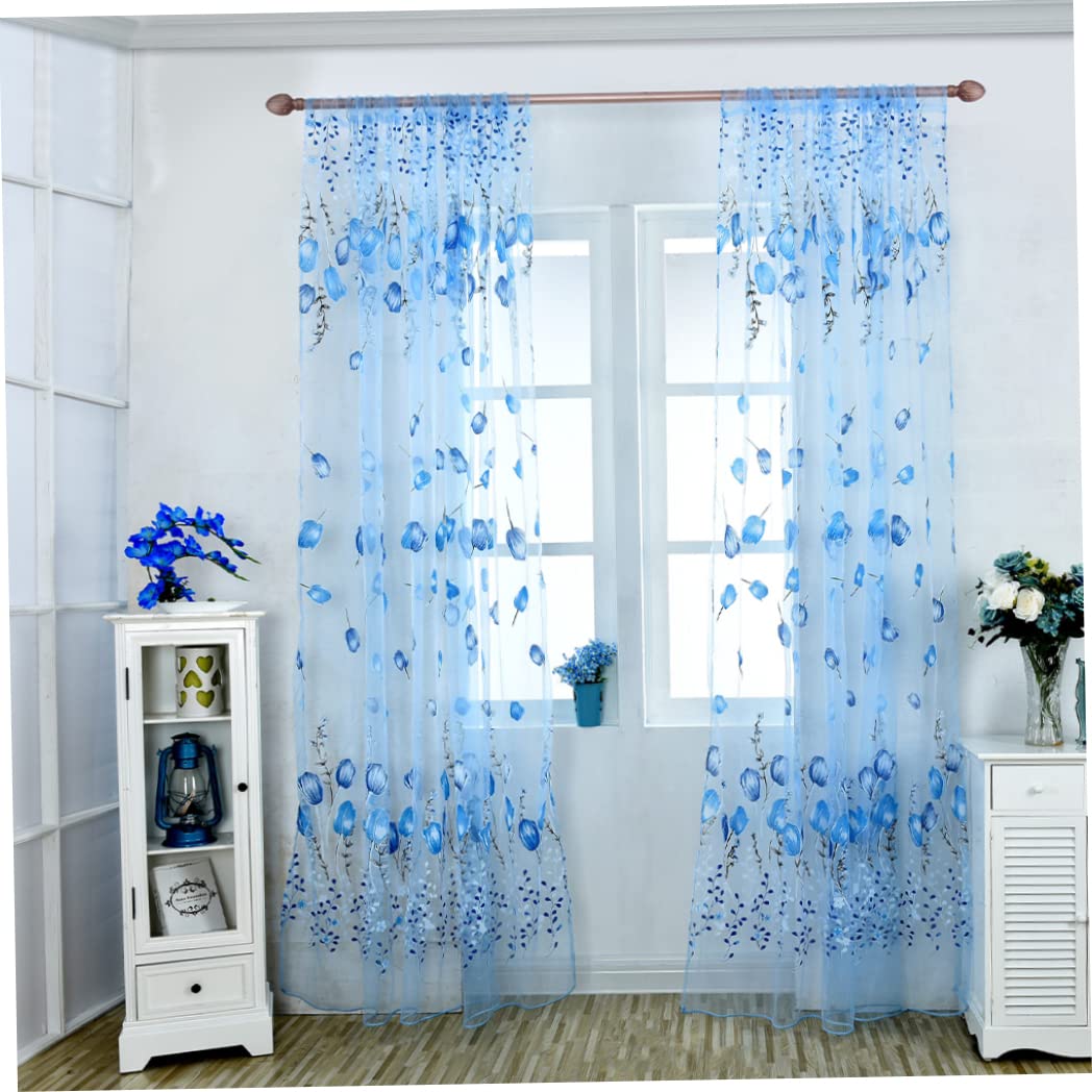 Nukinp Window Curtains Sheer Voile Curtains Tulle Printed for Living Room Bedroom Home Decoration Blue 100 * 200CM