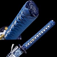 Vista 6 de Katana japonesa auténtica de acero de carbono de alta calidad 1045/1060 con templado en arcilla, forjada a mano, templada al calor, completamente