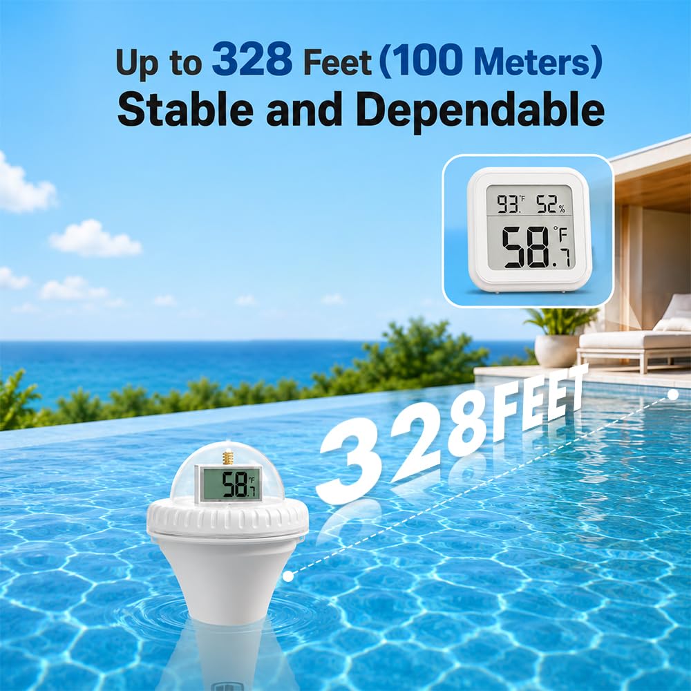 Thermomètre Piscine Connecté, TGKYK Thermomètre Piscine Flottant avec vue à 360° et 3 écrans LCD, Thermometre Piscine Sans Fil, Thermometre Piscine Digital pour Piscine, étang