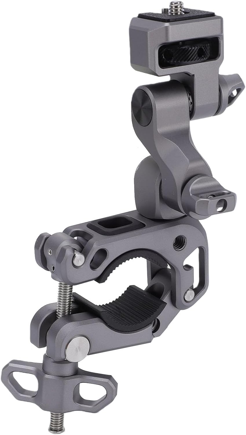 Yunseity Camera Clamp Mount, 360 Degree Rotation Aluminum Alloy Handlebar Mount with 2 Damping Axes and Thickened Silicone Pads, for Motorcycle Bike Action Camera
