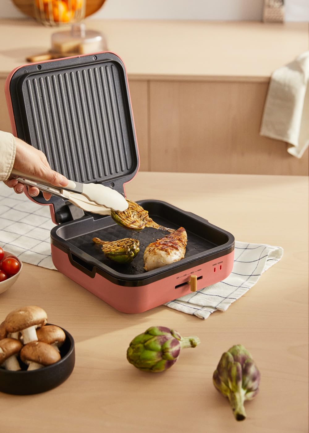 CREATE/STONE STUDIO PRO/Grill multifunzione con apertura 180º terracotta/Controllo temperatura, rivestimento antiaderente, vaschetta raccogligocce, manico a tocco freddo, 1400W
