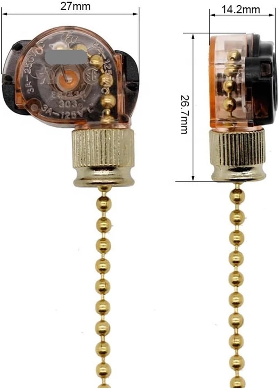 1pc Silver ON Off 2 Position 3A 250VAC 6A 125VAC Ceiling Fan Light Pull Chain Switch