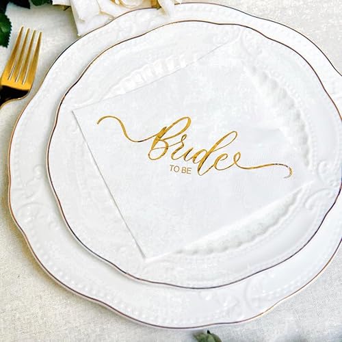 Miniatura 4 de Servilletas doradas de Bride to Be, despedida de soltera, boda, compromiso, fiesta, suministros de decoración, 2 capas, 50 unidades