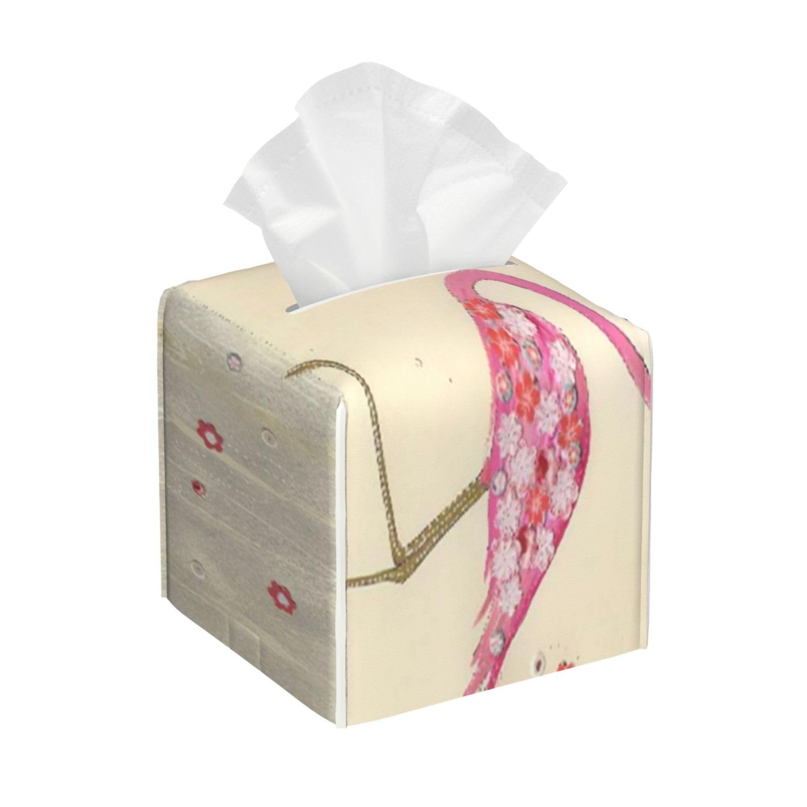 Flamingos Printed Flowers Love Beautiful PVC Cube Tissue Pack for Home Office Bathroom Use
