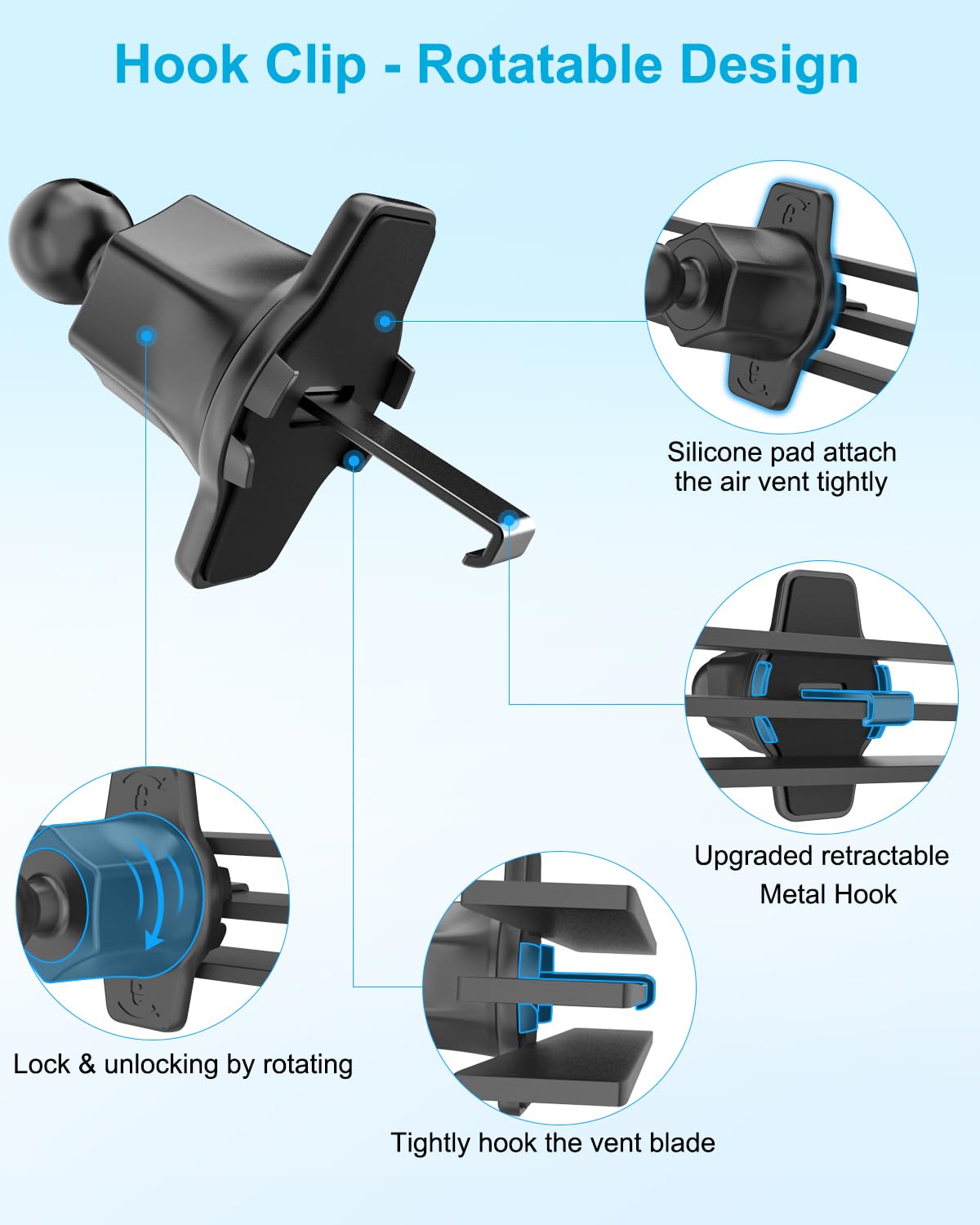 Fold7 - Supporto per auto, gancio in metallo migliorato, per ventilazione auto, girevole a 360°, per prese d'aria per Galaxy Z Fold 7 6 5 4 3 2, S A,Pixel Fold, 4 – 8,3"