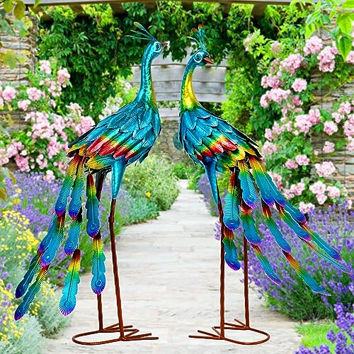 Rooster Garden Decor Peacock Statue Yard Decor Metal Peacock Yard Art Peacock Sculpture Patio Lawn Decorations Outdoor Ornament #TOP5