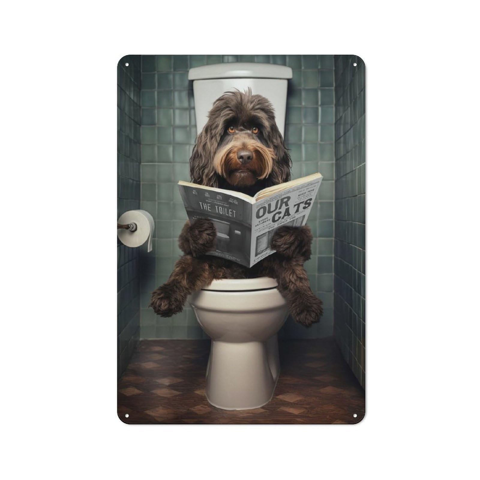 30x20cm Retro Metal Plaque with Cockapoo on The Toilet for Garage Or Workshop, Housewarming Present for People Styling Garage And Workshop