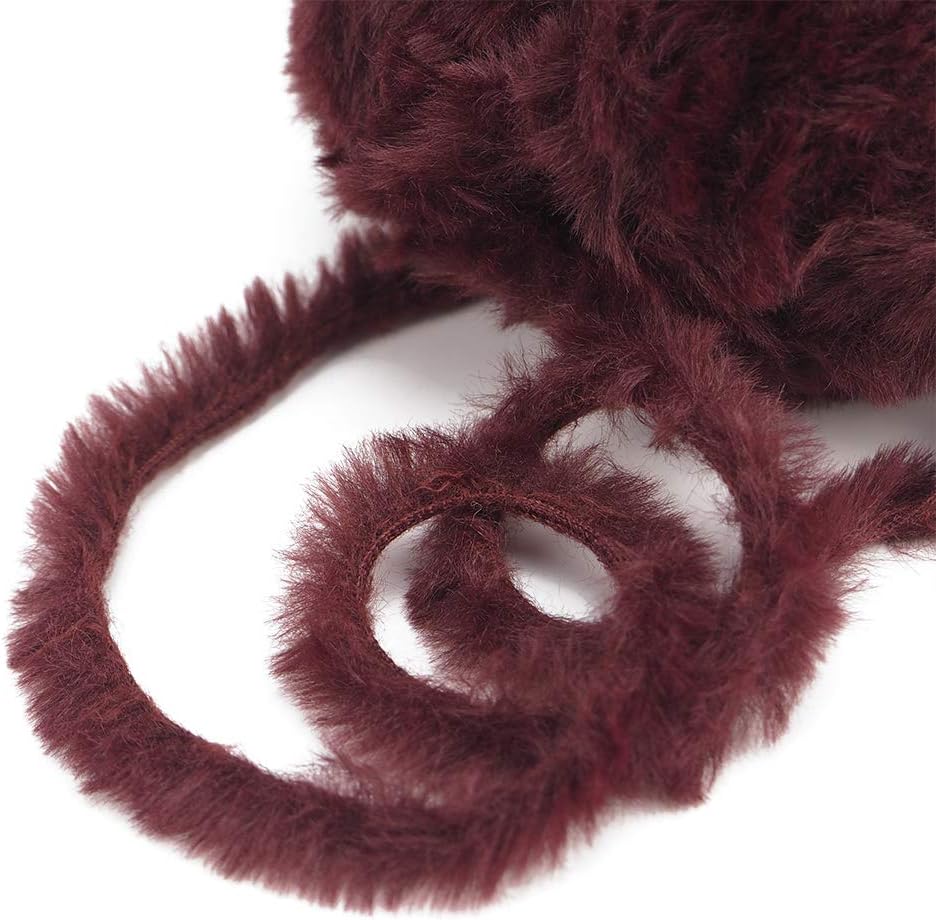 NICEEC 2 Skeins Super Soft Fur Yarn Chunky Fluffy Faux Fur Yarn Eyelash Yarn for Crochet Knit Burgundy-Total Length 2×32m(2×35yds,50g×2)-Wine Red