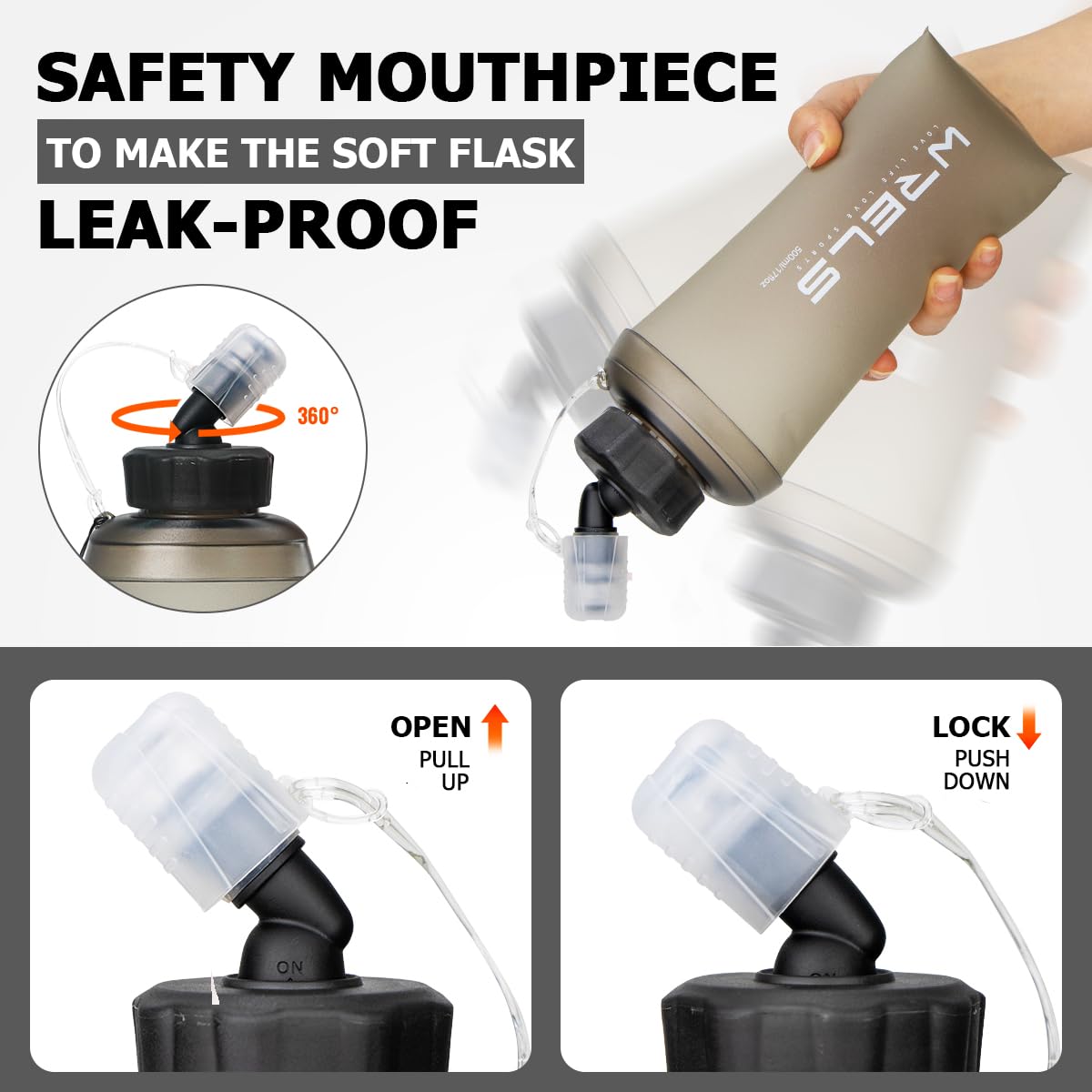 WRELS Weiche TPU-Wasserflaschen, BPA-frei, faltbar, mit breiter Öffnung für Laufweste, leicht, faltbar, Wasserflasche für Laufen, Marathon, Trail-Wandern, 350 ml / 500 ml, 2 Packungen