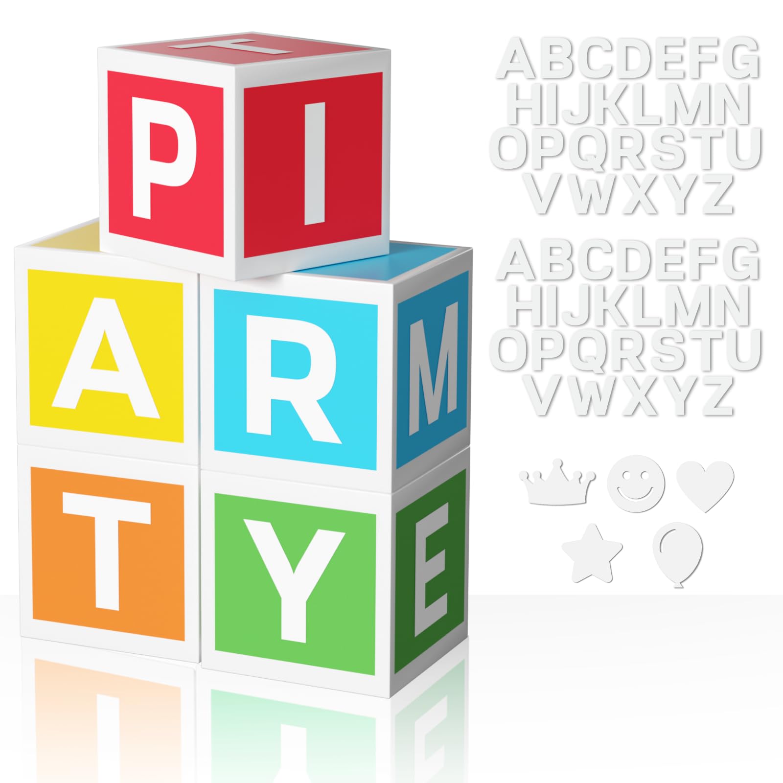 Rainbow Party Decorations - 5 PC ABC Friend Street Letter Boxes for Party - 52 PC Letters (2-Sets of A-Z) for Custom NAME, 5 PC Fun Cutouts - Colorful