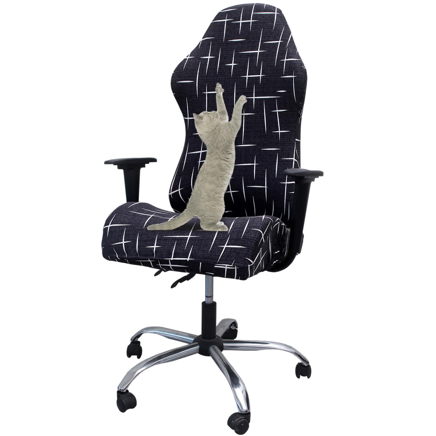 WOMACO Gaming Chair Slipcover Stretch Seat Chair Cover for Leather Computer Reclining Racing Ruffled Gamer Chair Protector (Dark Gray Floral, One-Size