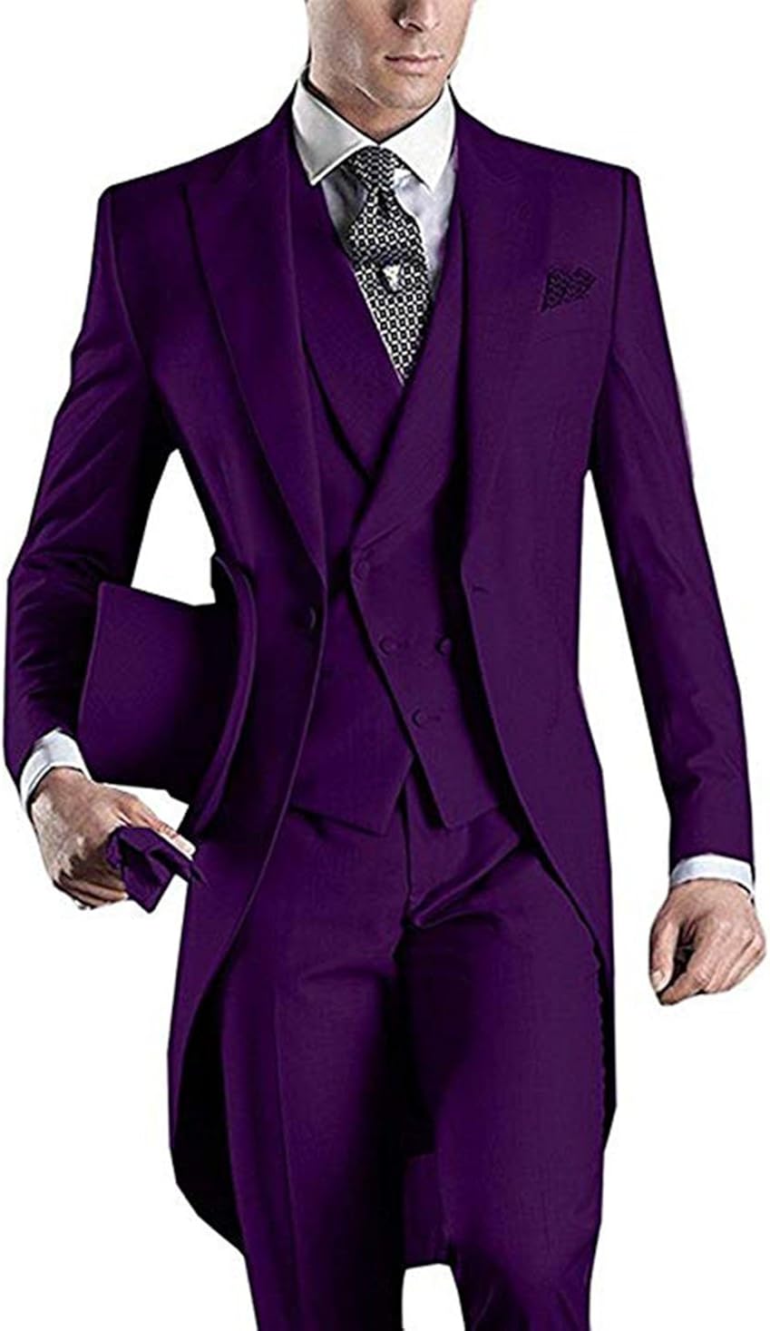 HighEnd Suits Men's Tailcoat Formal Slim Fit 3Piece Suit Long Jacket