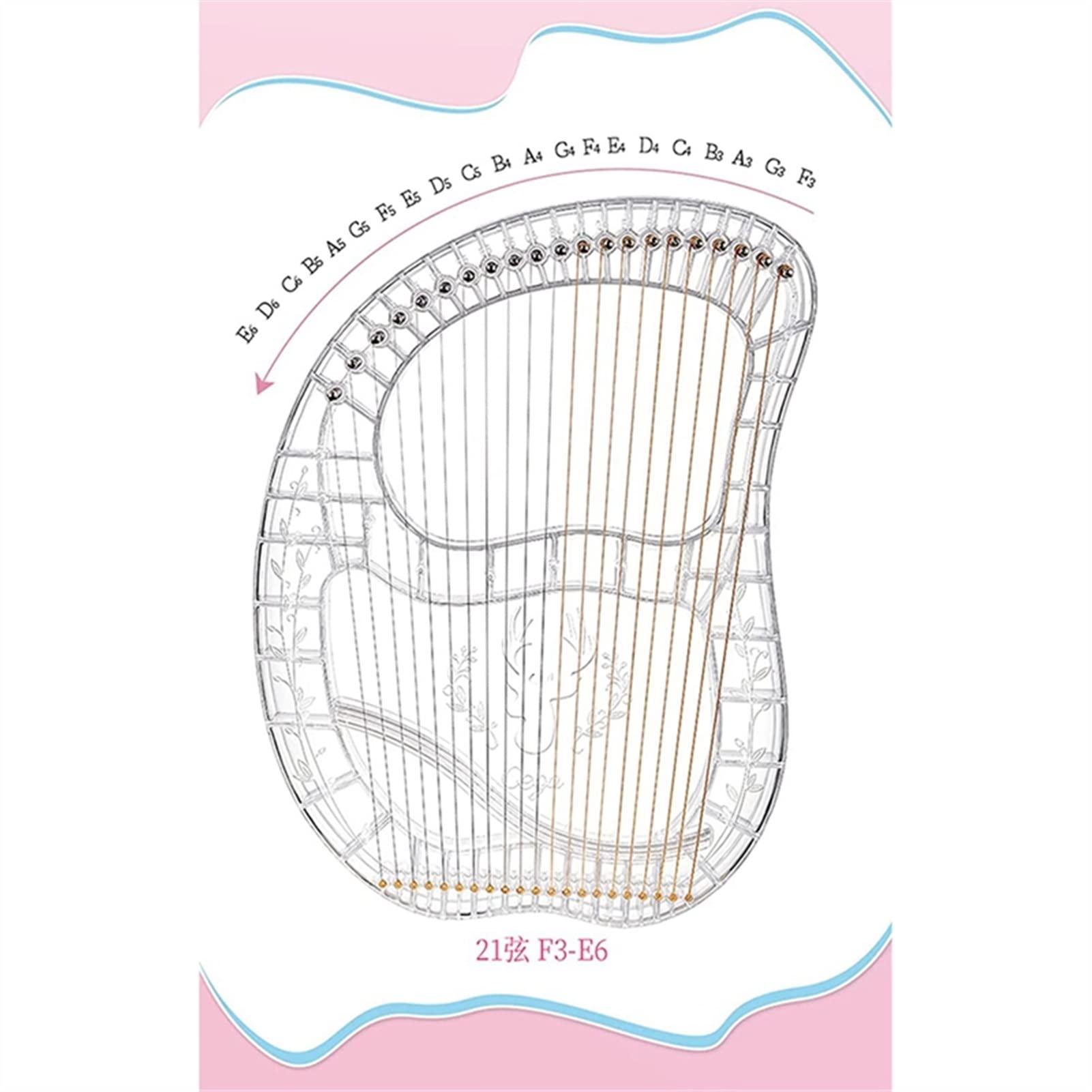 FLFL Tragbare Harfe 21 String Lyre Harp Crystal Transparent Lyre Harp Instrument Mit Tuning-Schraubenschlüssel Für Anfänger Musikliebhaber Kinder