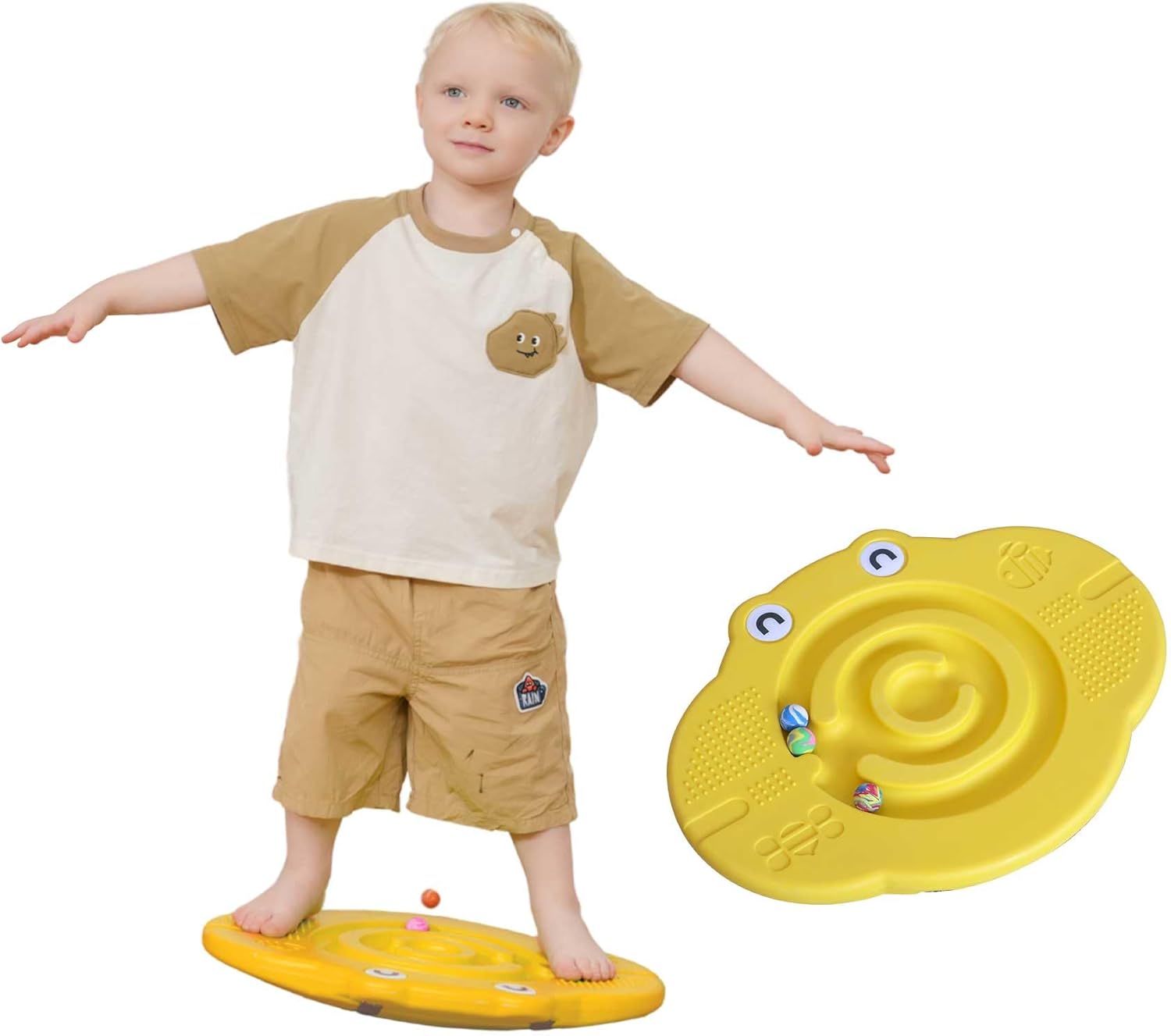 Wobble Balance Board for Kids – Yellow Frog Design with Maze Track & Balls | Dual-Sided Sensory Rocker Board | Non-Slip Tactile Surface | Supports Up to 200lbs | Perfect for Toddlers & Parent-Child Play